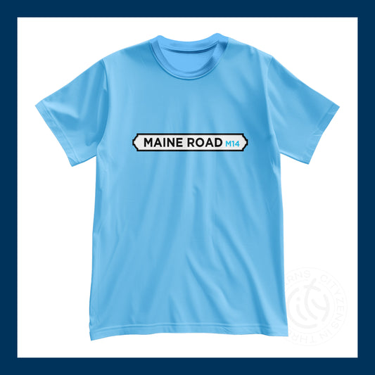 C-I-T-Y Maine Rd street sign Sky Blue t-shirt